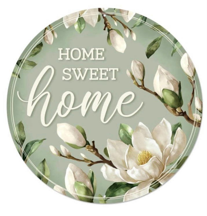 12" Round Metal Home Sweet Home Floral Wreath Sign