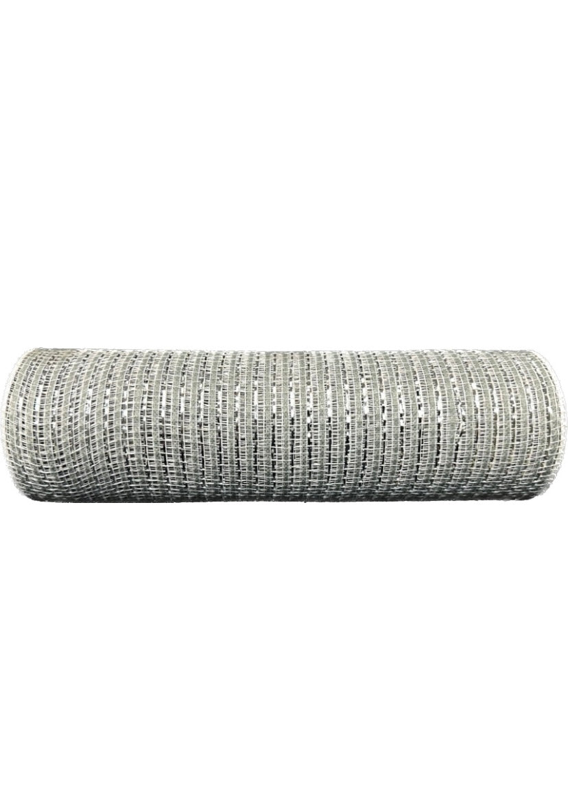 Gray with Silver Stripes Breeze Metallic Mesh- 10”x10 Yards