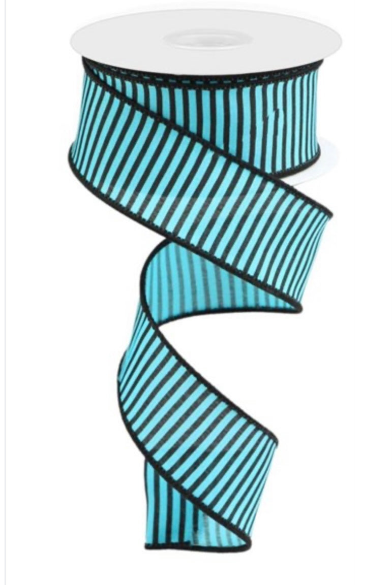 10 Yards - 1.5” Wired Blue and Black Stripe Ribbon