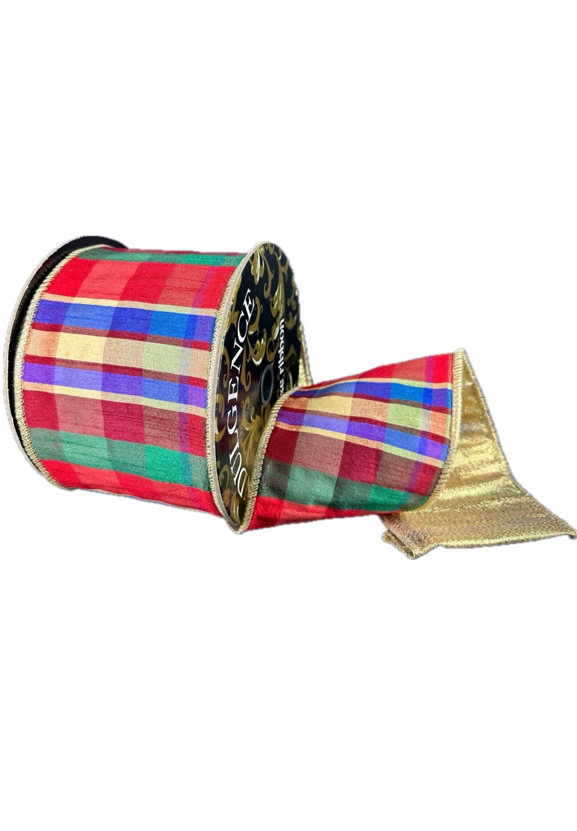 Wired Esmerelda Duipioni Plaid/Gold Metallic Back Ribbon- 4”x10” Yards