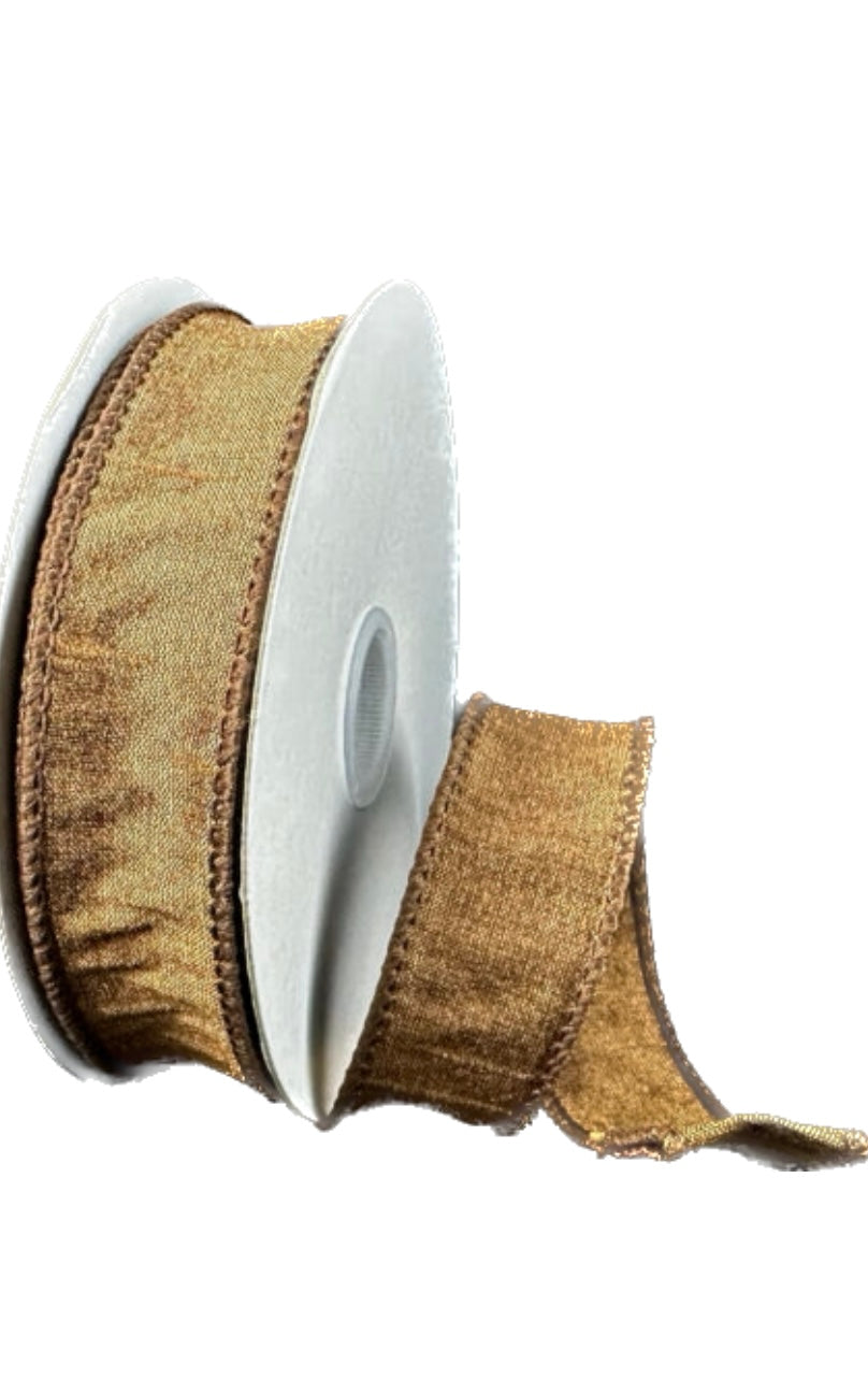 Wired Brown Faux Dupioni Ribbon- 7/8”x10 Yards