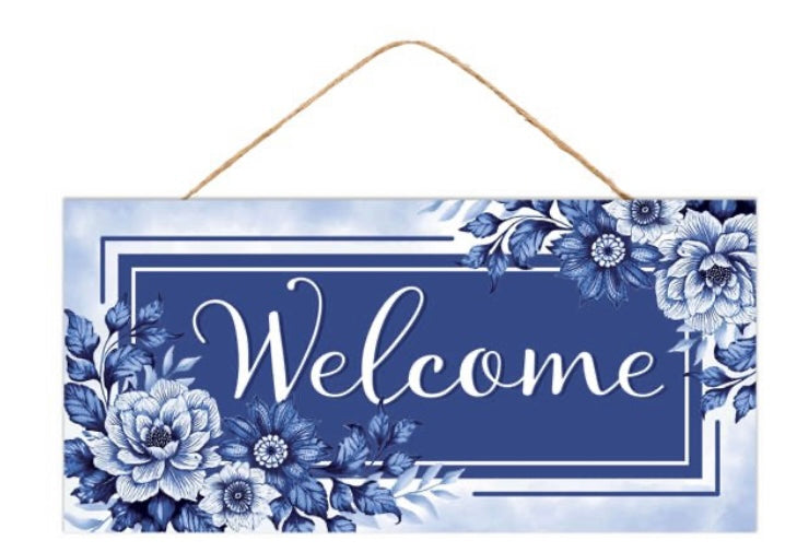 12.5 Inch x 6 Inch Welcome Floral MDF Sign