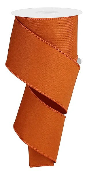 Wired Dark Orange Rust Diagonal Weave Fabric Ribbon-2.5”x10 Yards