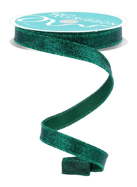 Wired Hunter Green Shimmer Glitter Ribbon- 5/8”x10 Yards