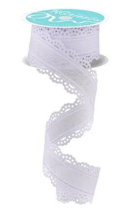 Wired Scalloped White Ribbon- 1.5”x10 Yards