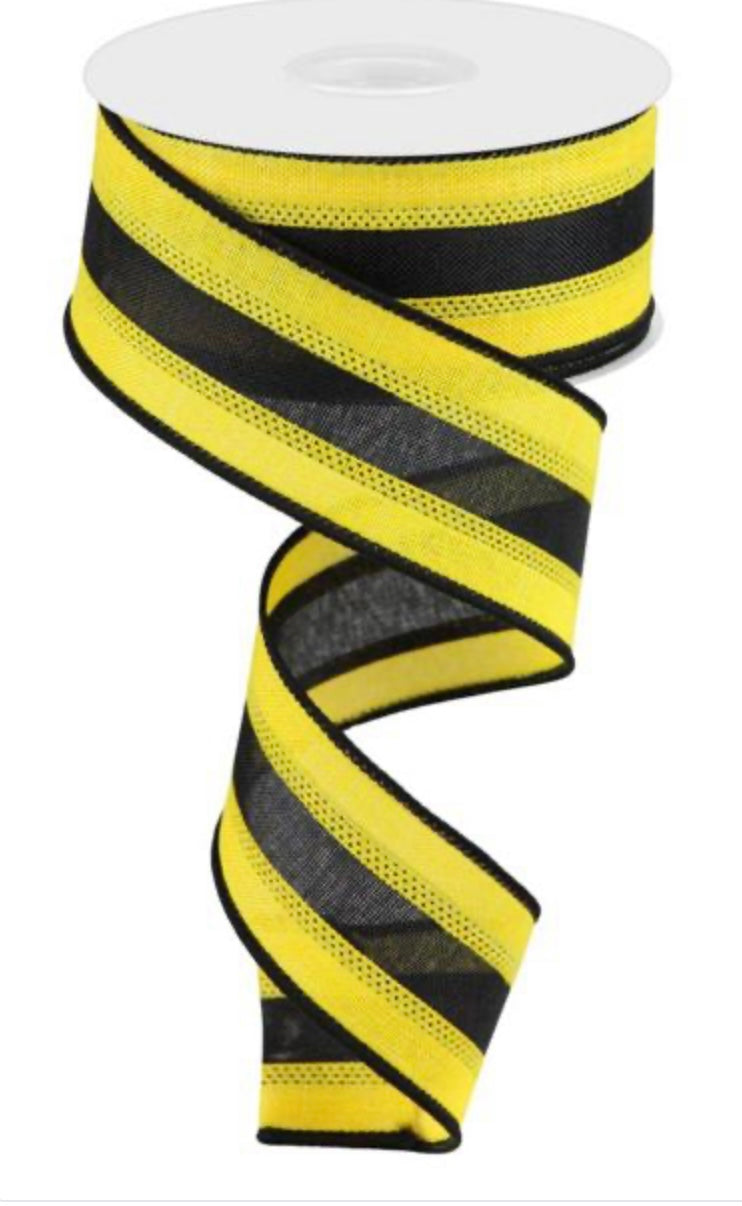 10 Yard - 1.5” Wired Black and Yellow Stripe Ribbon