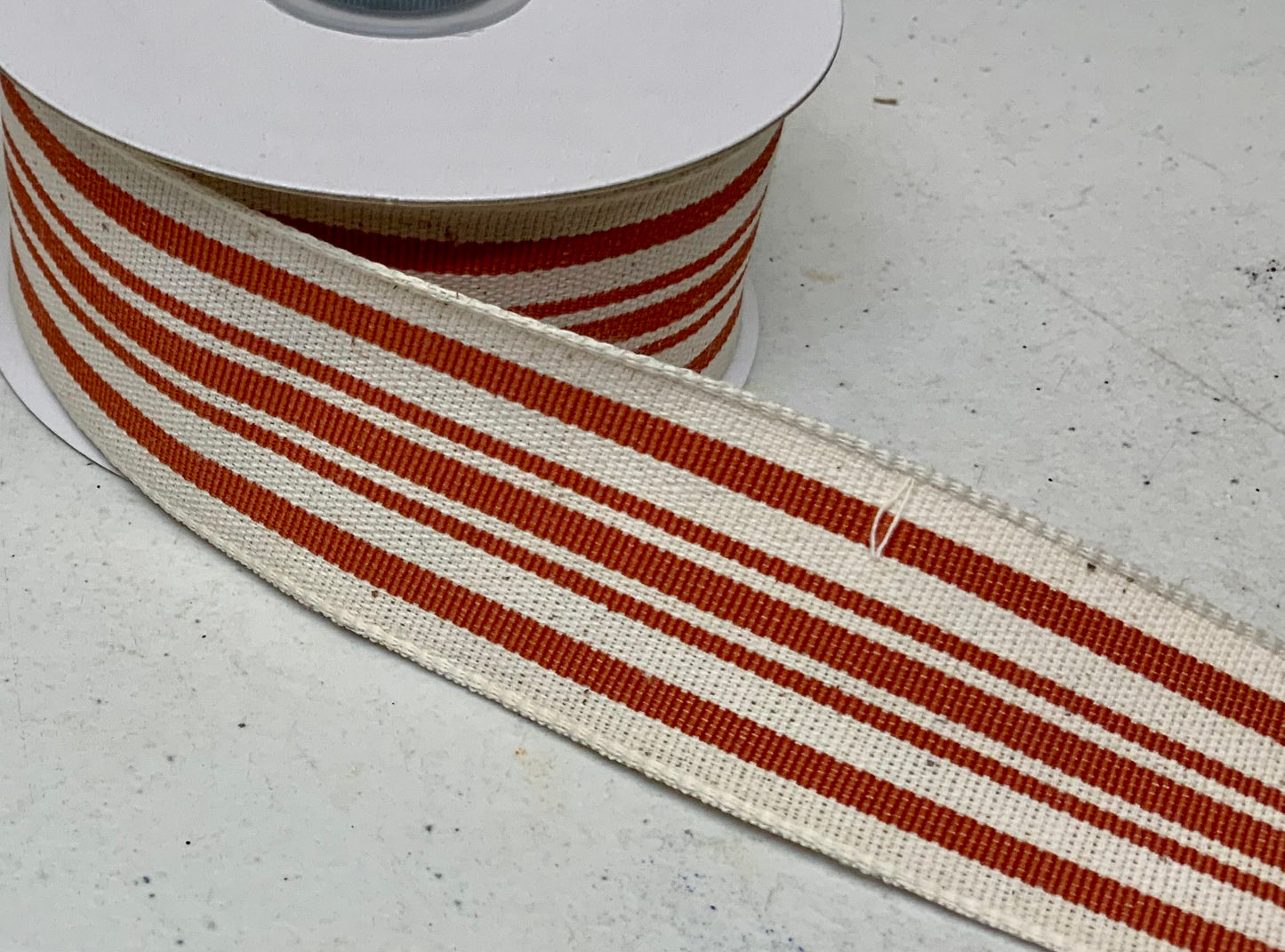 Wired Ivory Rust Woven French Stripes Ribbon- 1.5”x10 Yards