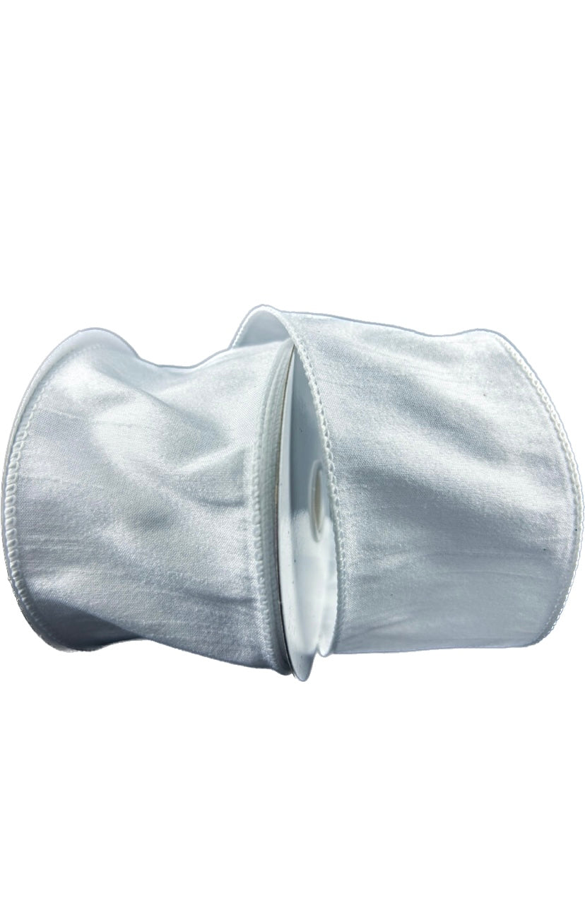 Wired White Faux Dupioni Ribbon-2.5”x10 Yards