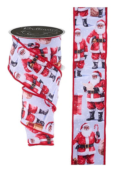 Wired Santa In Winter Snow Ribbon- 2.5”x10 Yards