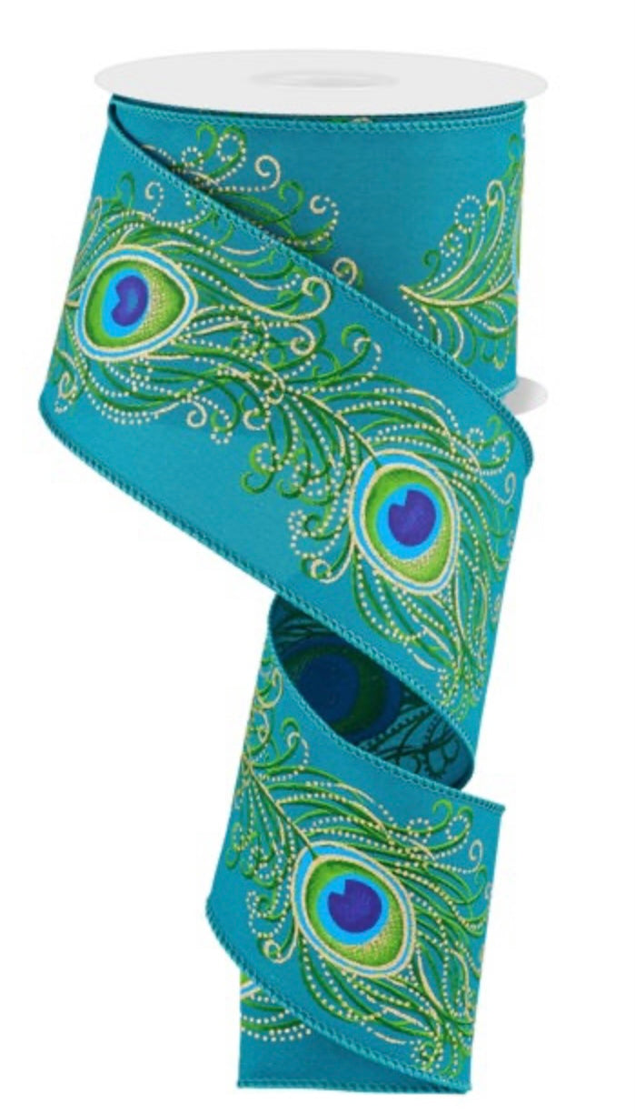 Wired Satin Peacock Ribbon with Glitter Accent- 2.5”x10 Yards