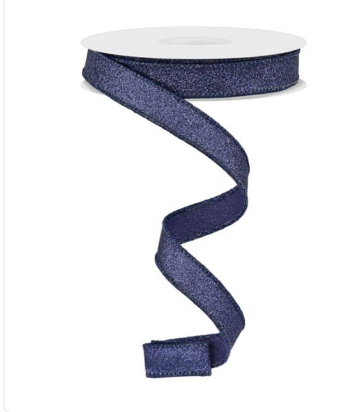 Wired Navy Shimmer Glitter Ribbon- 5/8”x10 Yards