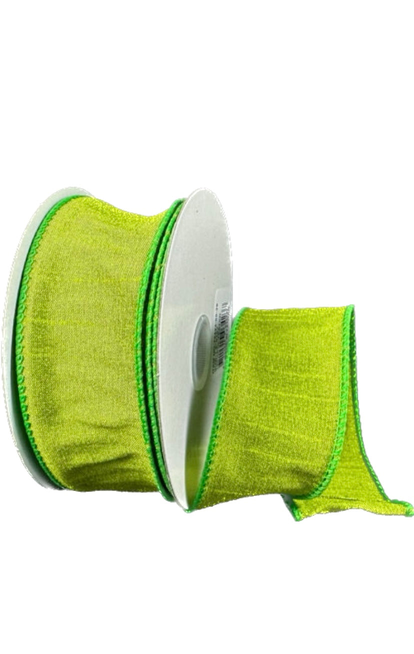 Wired Lime Green Faux Dupioni Ribbon- 1.5”x10 Yards
