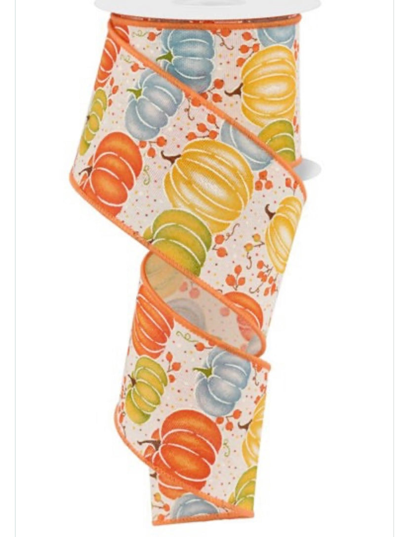 10 Yards - 2.5” Wired Pumpkin and Berries Fall Ribbon