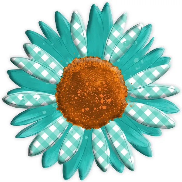 12” Metal Embossed Blue Sunflower Wreath Sign