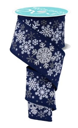 Wired Blue with White and Silver Snowflake Ribbon- 2.5”x10 Yards