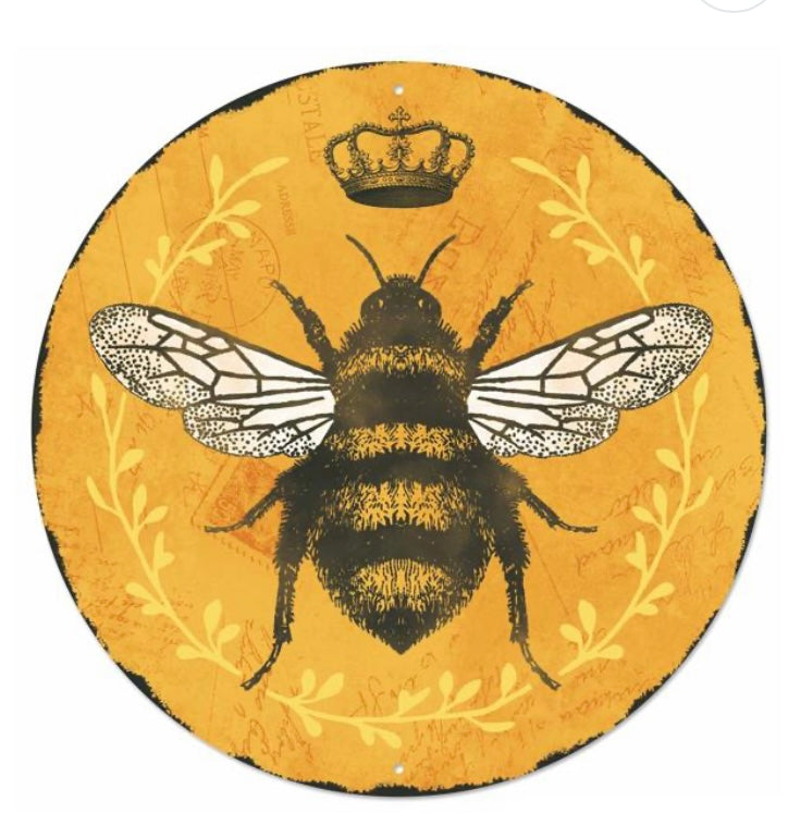 12" Round Metal Queen Bee Wreath Sign