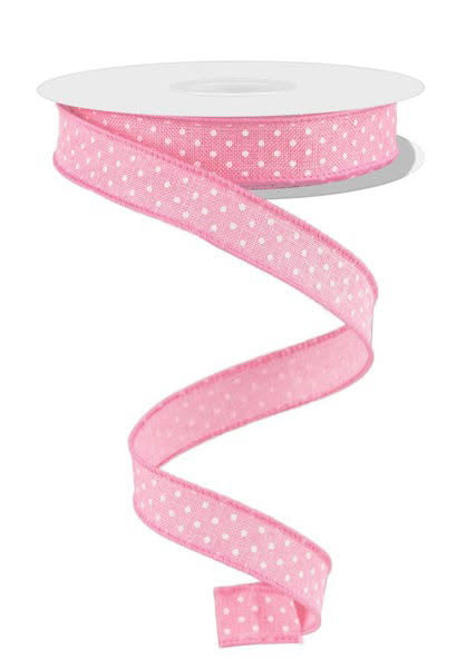 Wired Pink and White Raised Swiss Dot Ribbon-5/8”x10 Yards