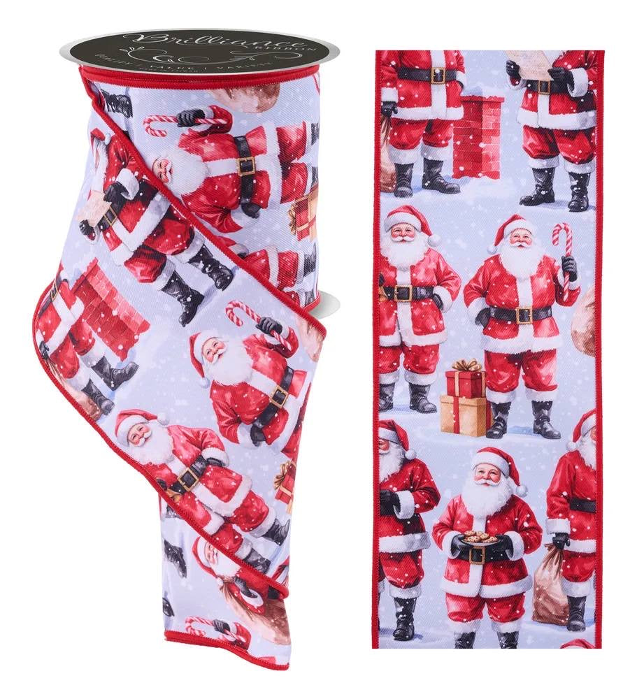 Wired Santa in Winter Snow Ribbon- 4”x10 Yards