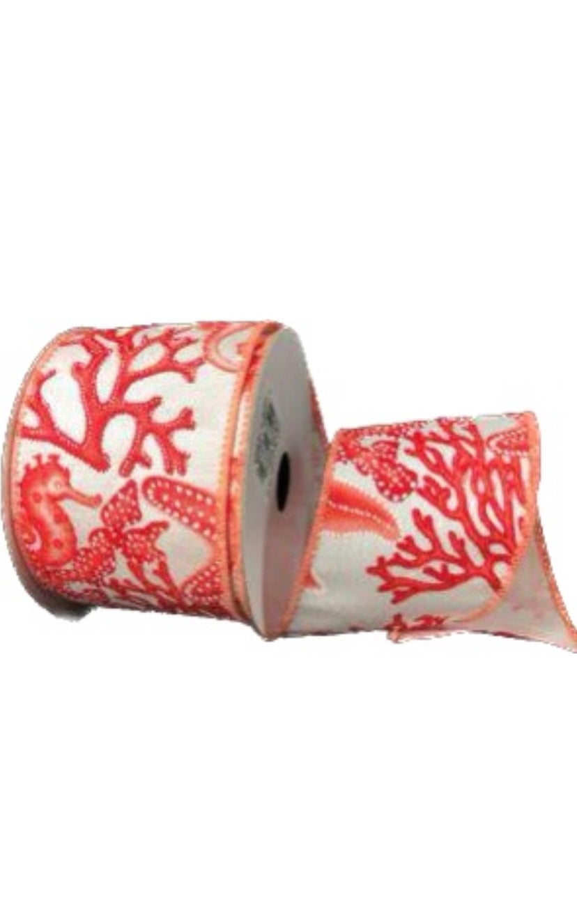 Wired Coral Beach Ribbon-2.5”x10 Yards
