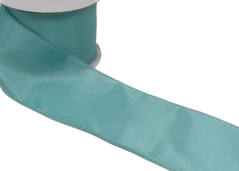 10 Yards - 2.5” Wired Ice Blue Satin Ribbon