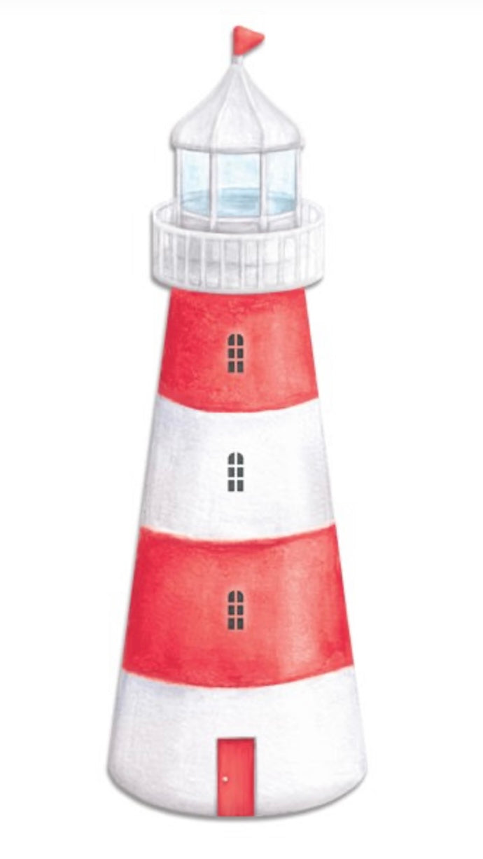 16” Metal Embossed Red and White Lighthouse Wreath Sign