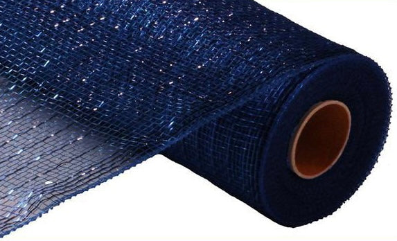 10 inch x 10 Yards Navy Blue with Royal Blue Foil Metallic Mesh