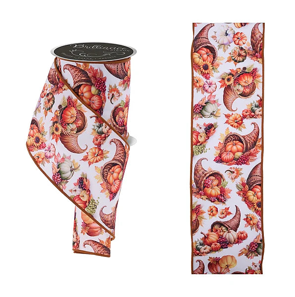 Wired Wired Fall Cornucopias Ribbon- 4”x10 Yards