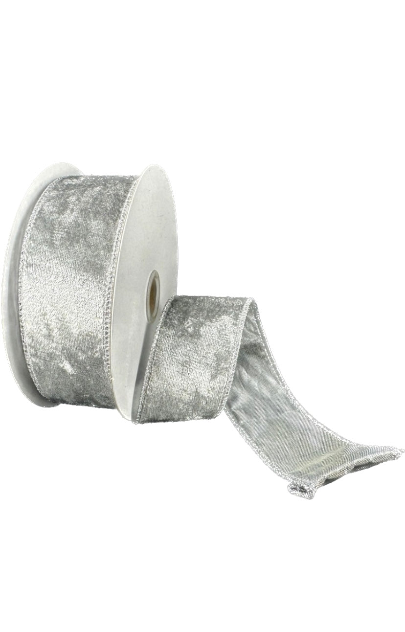Wired Gray Crushed Velvet Ribbon-1.5”x10 Yards