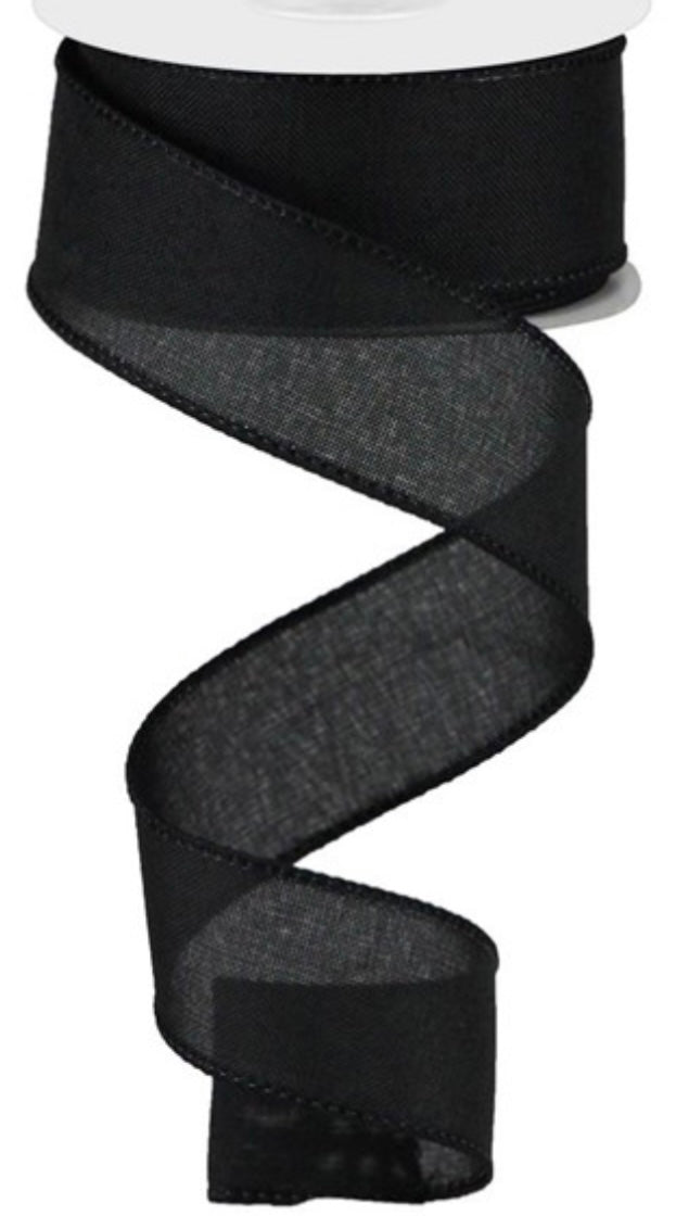 50 Yards - 1.5” Wired Black Linen Ribbon