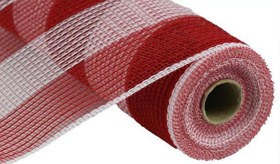 10.5” x 10 Yards Red and White Wide Stripe Fabric Mesh
