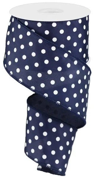 Wired Navy White Polka Dots Ribbon- 2.5” x10 Yards