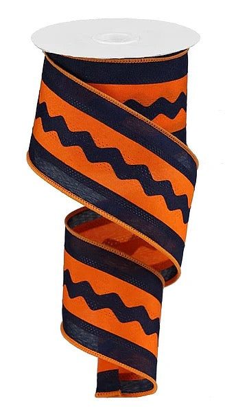Wired Navy Blue and Orange Ric Rac Ribbon-2.5”x10 Yards