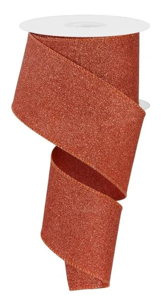 10 Yards - 2.5” Wired Terracotta/Burnt Orange Fine Glitter on Royal Ribbon
