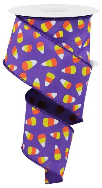 Wired Purple Candy Corn Halloween Ribbon-2.5”x10 Yards