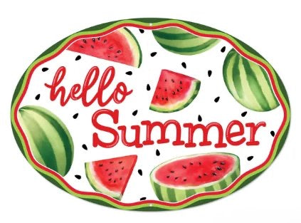 15”x10.35" Hello Summer Watermelon Wreath Sign
