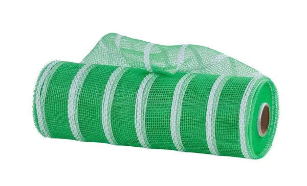 Lime Green with White Vertical Stripe Mesh- 10”x10 Yards