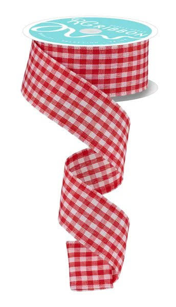 Wired Red and White Gingham Ribbon-1.5”x10 Yards