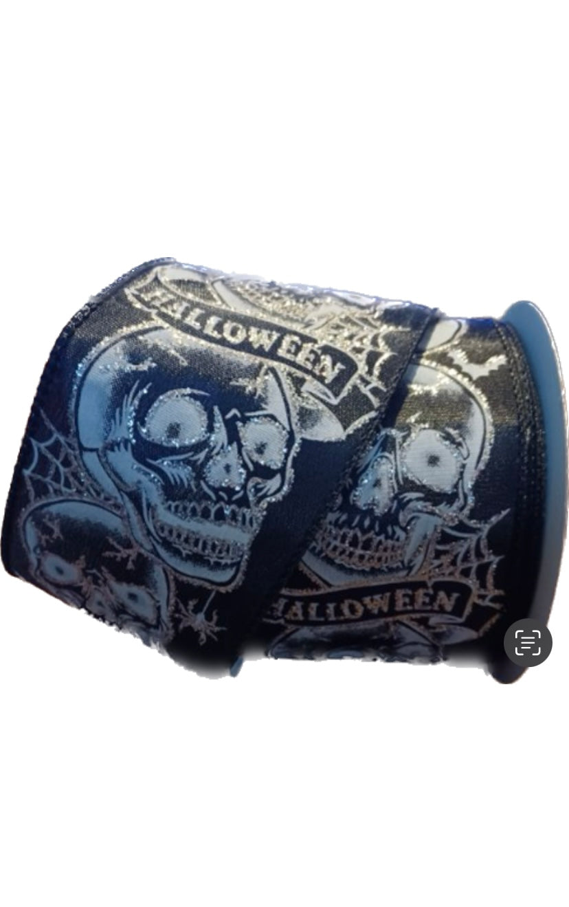 Wired Skull Satin Ribbon-2.5”x10 Yards