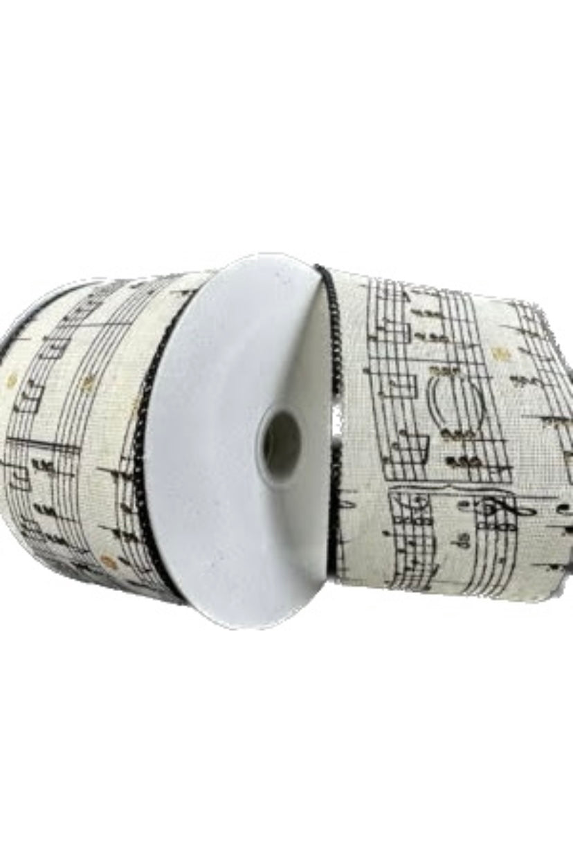 Wired Ivory Linen Musical Sheet Glitter Accents Ribbon- 2.5”x10 Yards