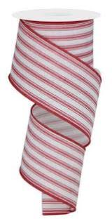 10 Yards - 2.5" Wired Cream Ribbon with Red Stripes - Ticking Stripes Ribbon
