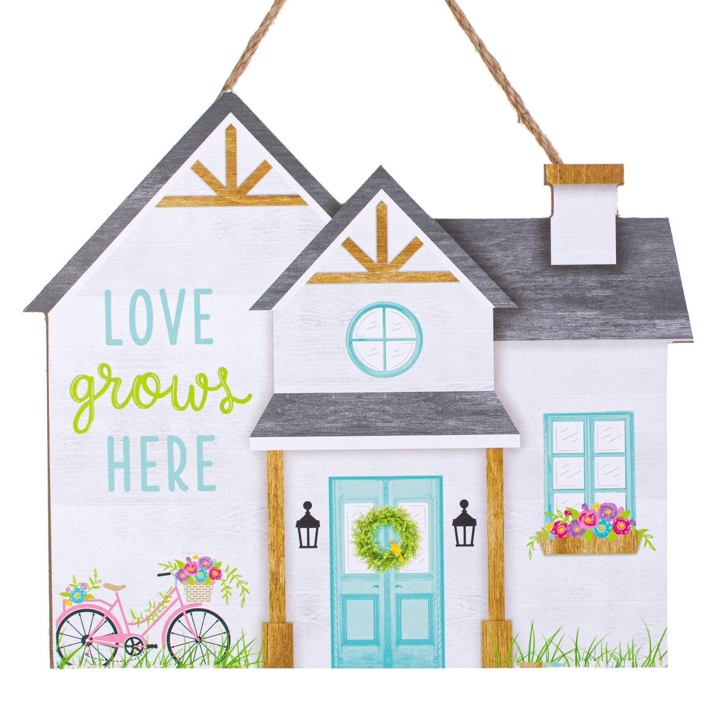 11.25”x9.75” Love Grows Here House Wreath Sign