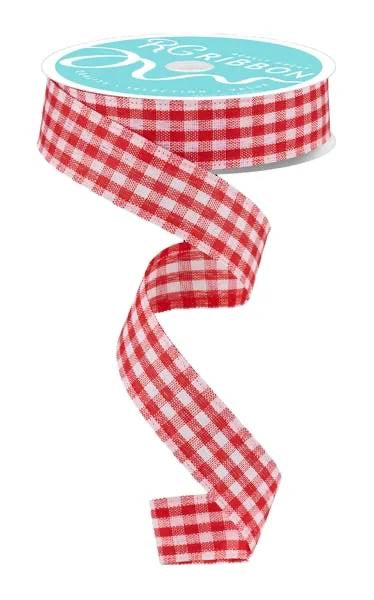 Wired Red and White Gingham Check Ribbon-7/8”x10 Yards