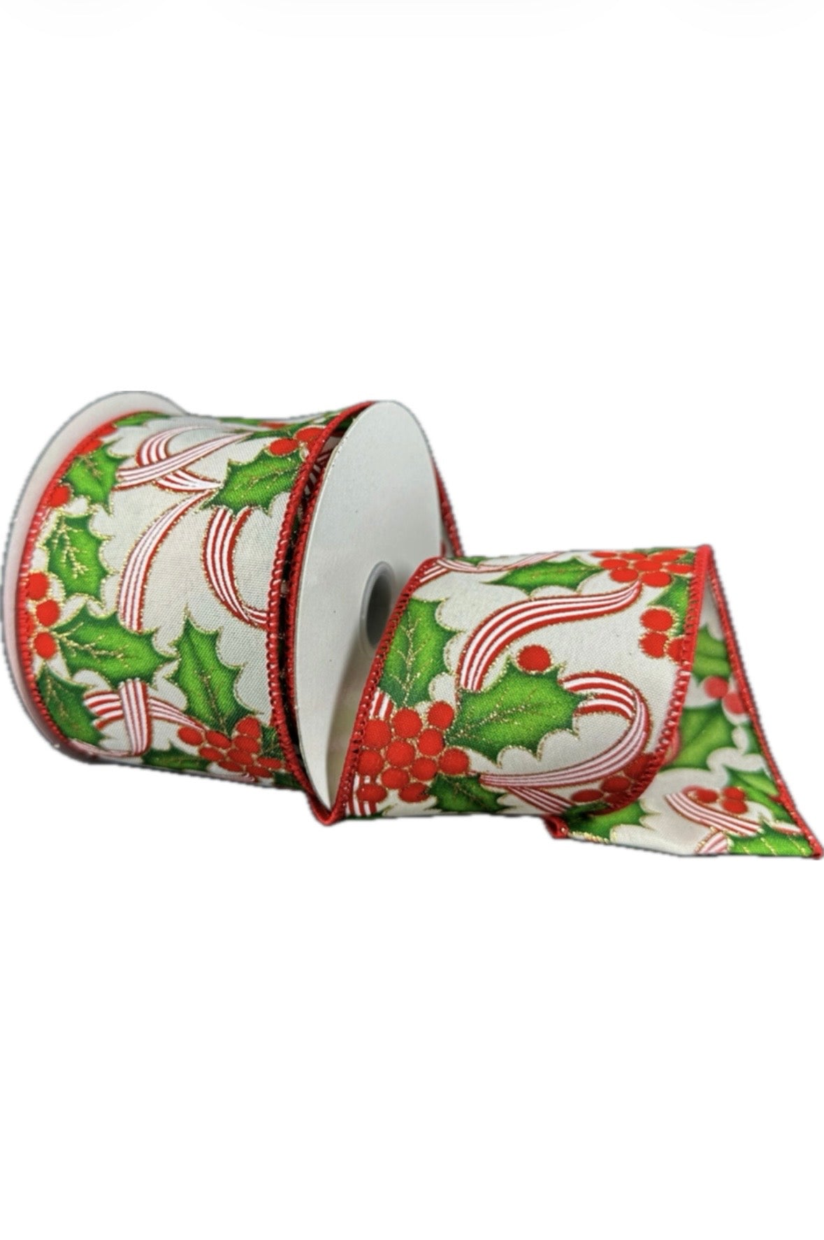 Wired White Satin Holly Berry Ribbon-2.5”x10 Yards