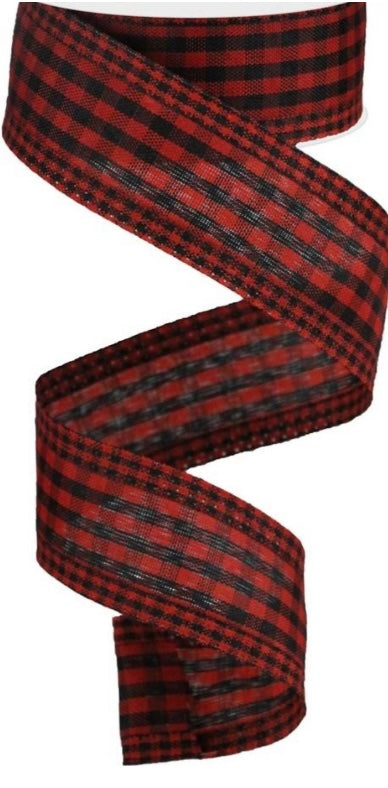 Wired Red and Black Check Ribbon with Check Edge- 1.5”x 10 Yards