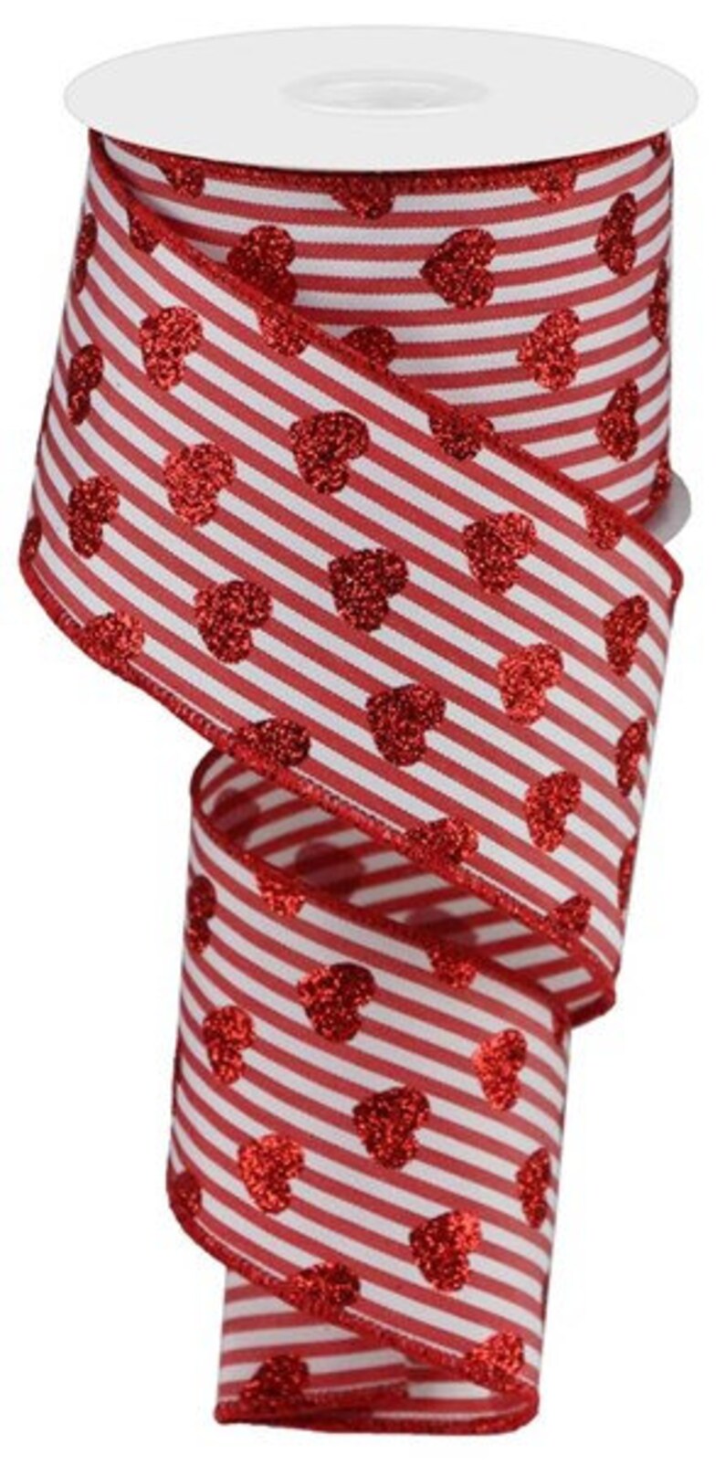 Wired Glitter Hearts on Stripes Ribbon-2.5”x10 Yards