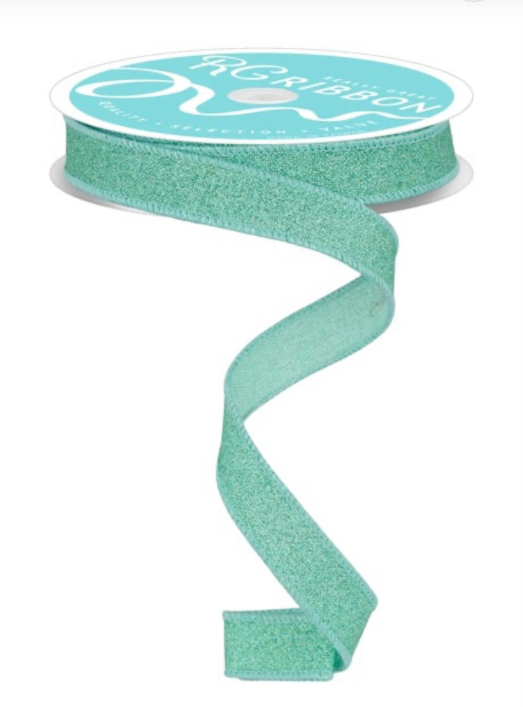 Wired Mint Green Fine Glitter on Royal Ribbon- 5/8”x 10 Yards