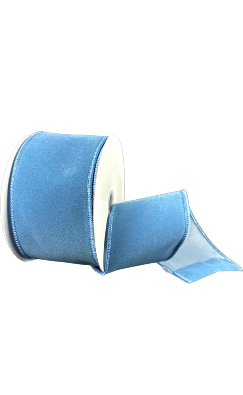 Wired Dusty Blue Flat Velvet Ribbon-2.5”x10 Yards