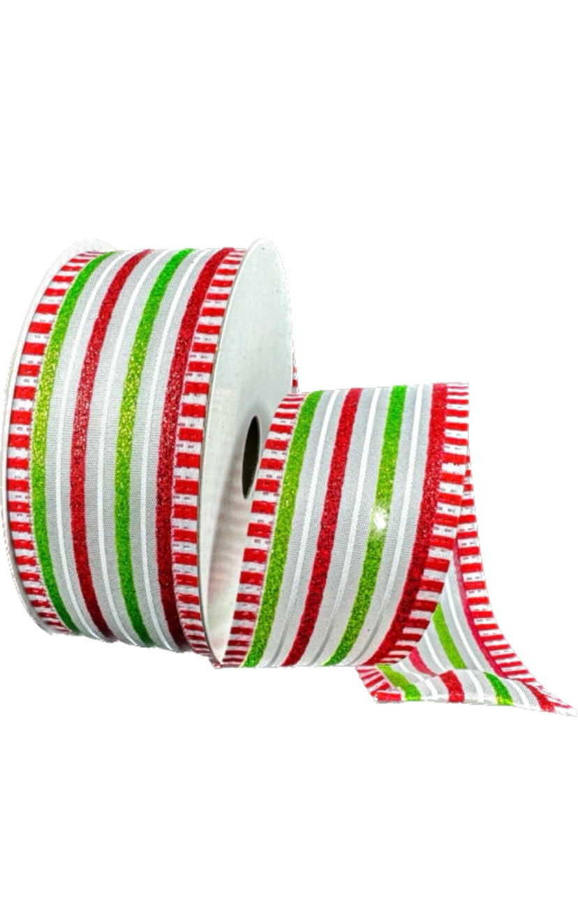 Wired Satin Red and Green with Dash Edge Ribbon- 1.5”x10 Yards