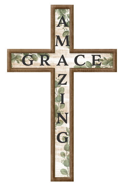 16”x10” Metal Embossed Amazing Grace Cross Wreath Sign