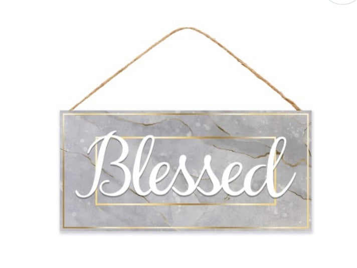 12.5 Inch x 6 Inch Marble Blessed MDF Sign